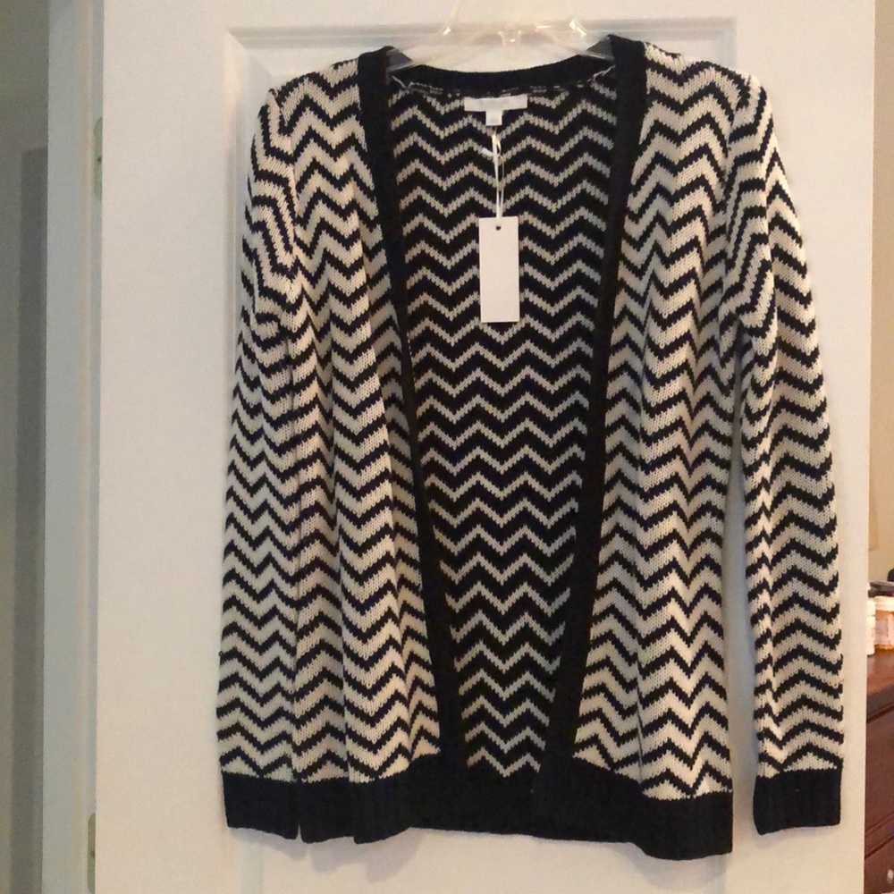 Piperlime Black & White Chevron Cardigan Sweater